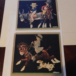 Artwork Primitive Illustrations Caracture Kids, horses 2 Mini Prints